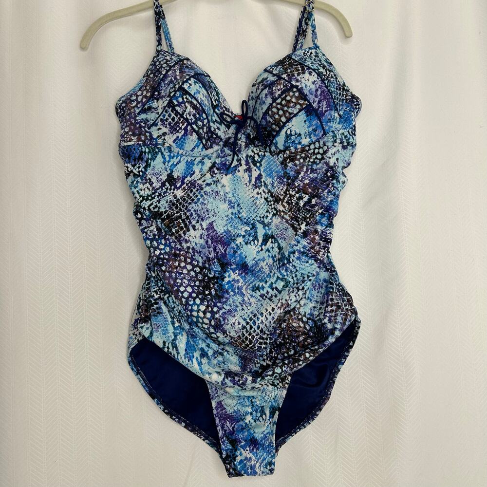 Spanx blue and black snake skin one piece swimsuit size 14 B/C